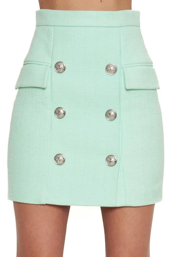 Double-Breasted Jacket and Skirt Set, Mint Green