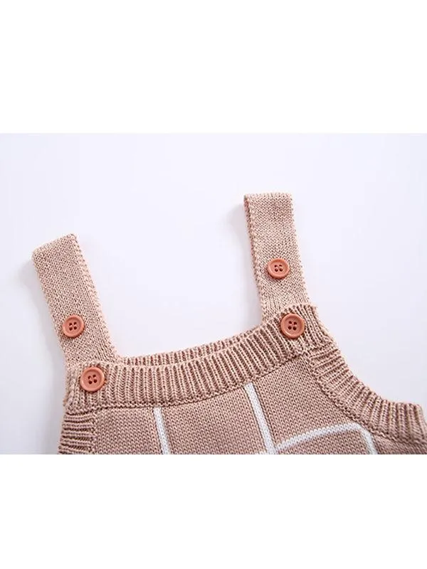 Double-layers Jacquard Thickened Plaid Bodysuit Baby Suspender Romper