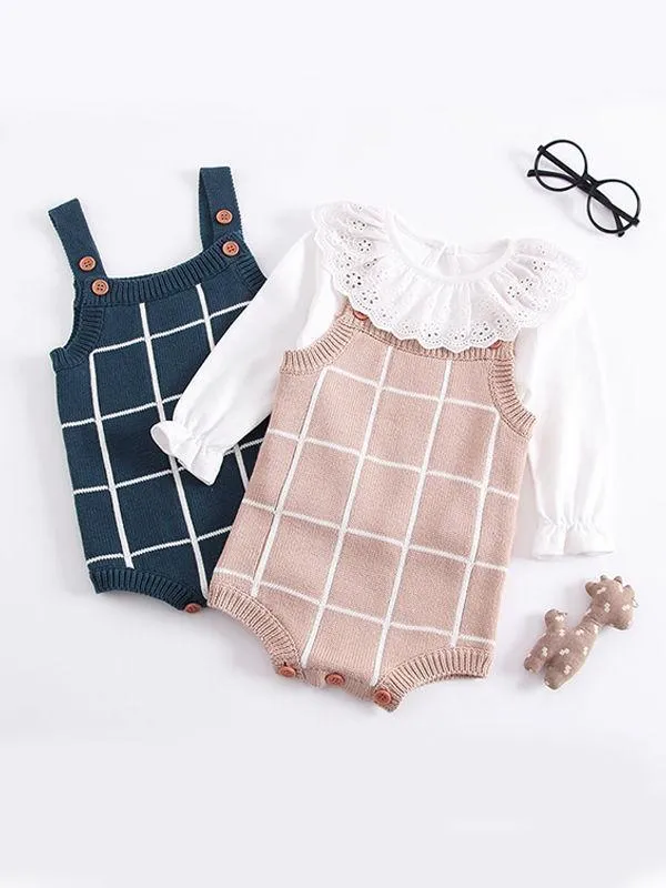 Double-layers Jacquard Thickened Plaid Bodysuit Baby Suspender Romper