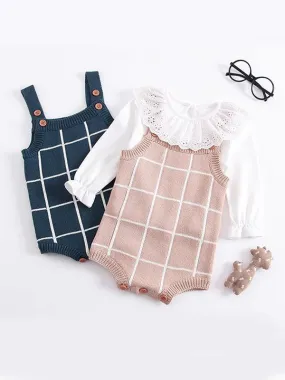 Double-layers Jacquard Thickened Plaid Bodysuit Baby Suspender Romper