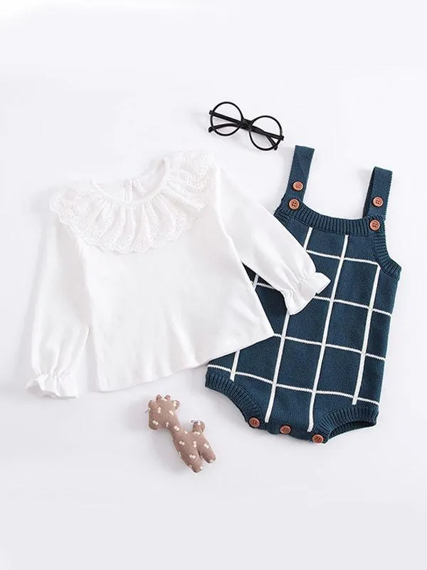 Double-layers Jacquard Thickened Plaid Bodysuit Baby Suspender Romper