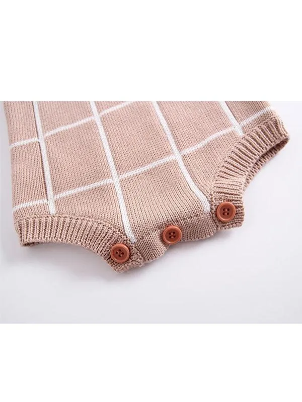 Double-layers Jacquard Thickened Plaid Bodysuit Baby Suspender Romper