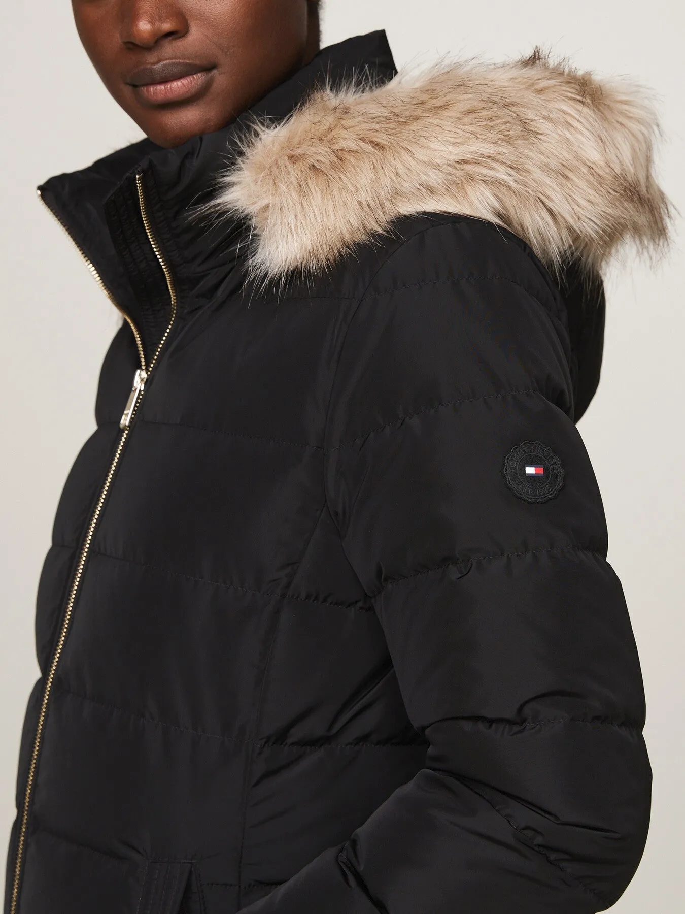 Down Fur-Trim Hooded Maxi Coat