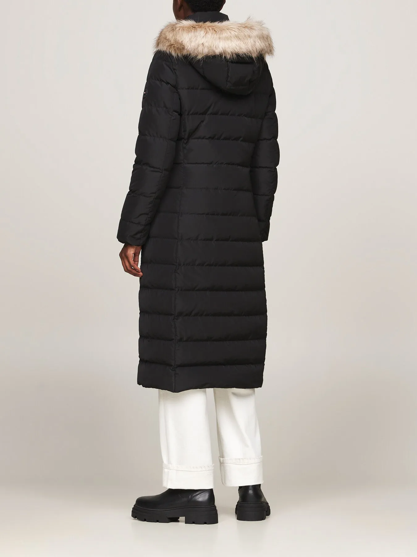 Down Fur-Trim Hooded Maxi Coat