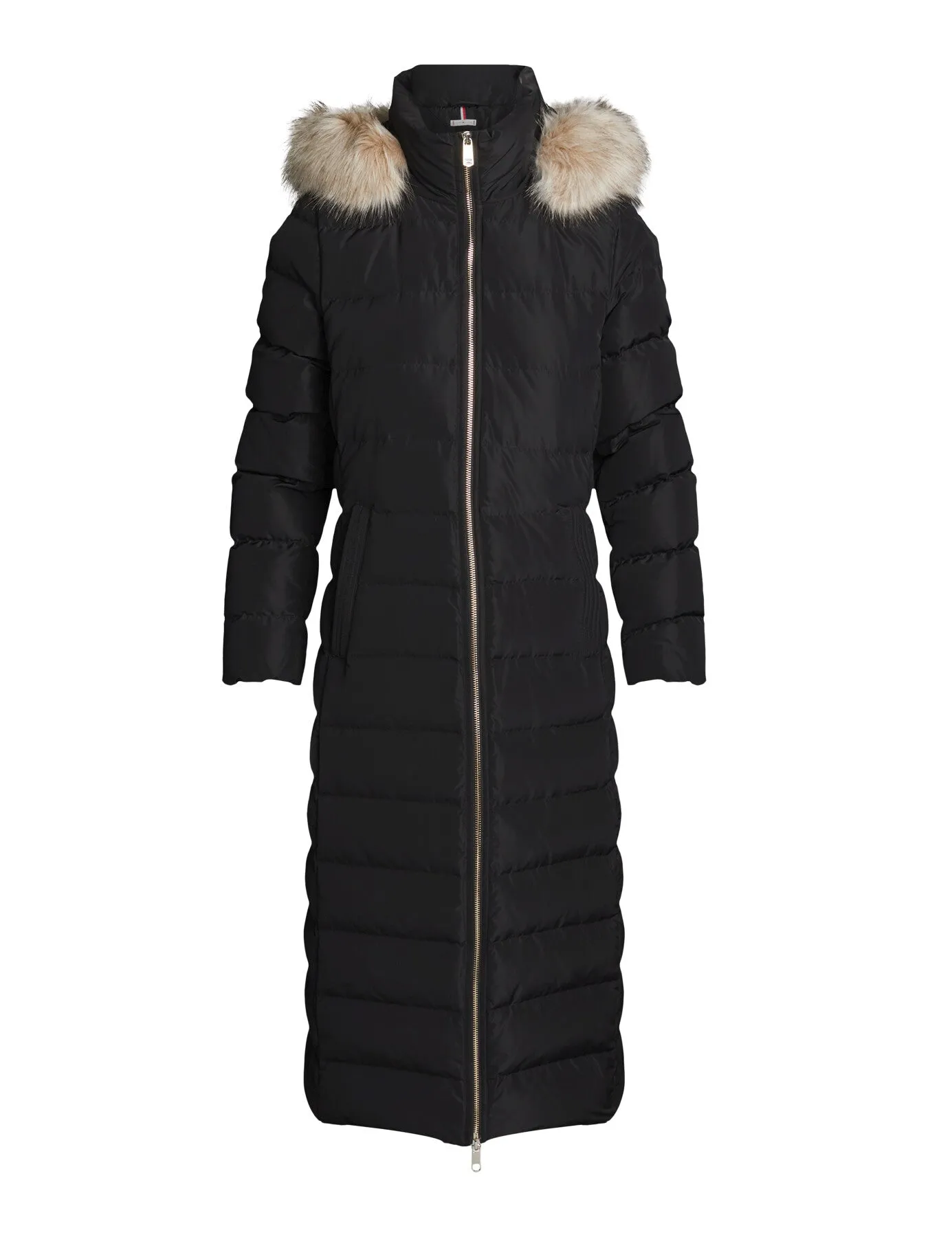 Down Fur-Trim Hooded Maxi Coat