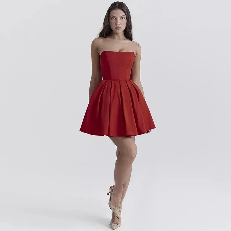 Elegant Strapless Corset A Line Solid Mini Dress