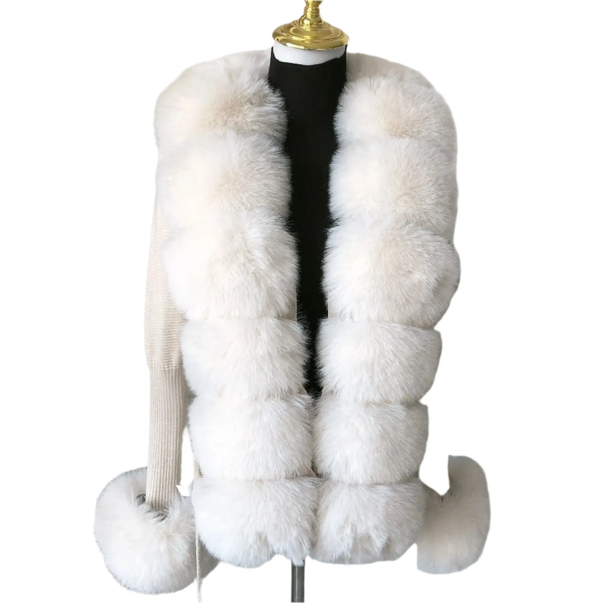 Elegant Women's Faux Fox Fur Collar Cardigan – Knitted Sweater Coat, Spring/Autumn Fashion
