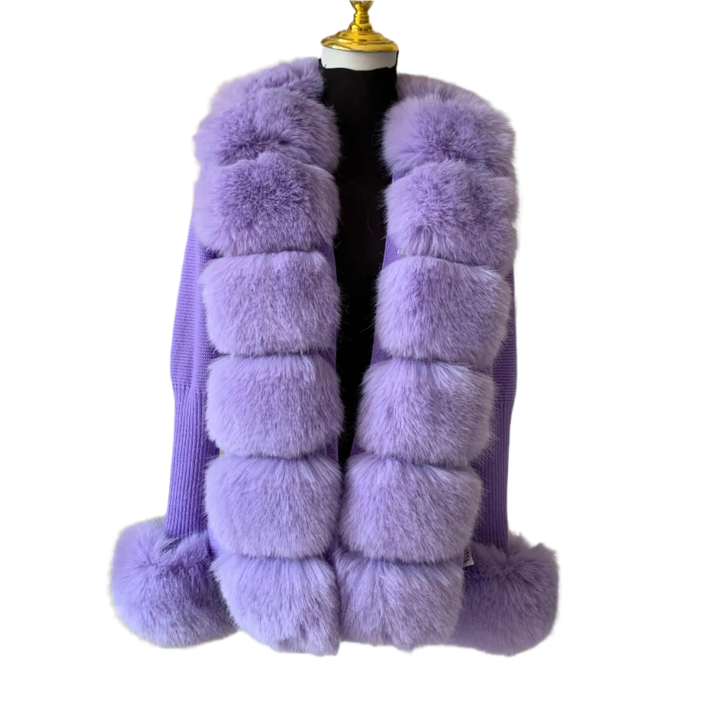 Elegant Women's Faux Fox Fur Collar Cardigan – Knitted Sweater Coat, Spring/Autumn Fashion
