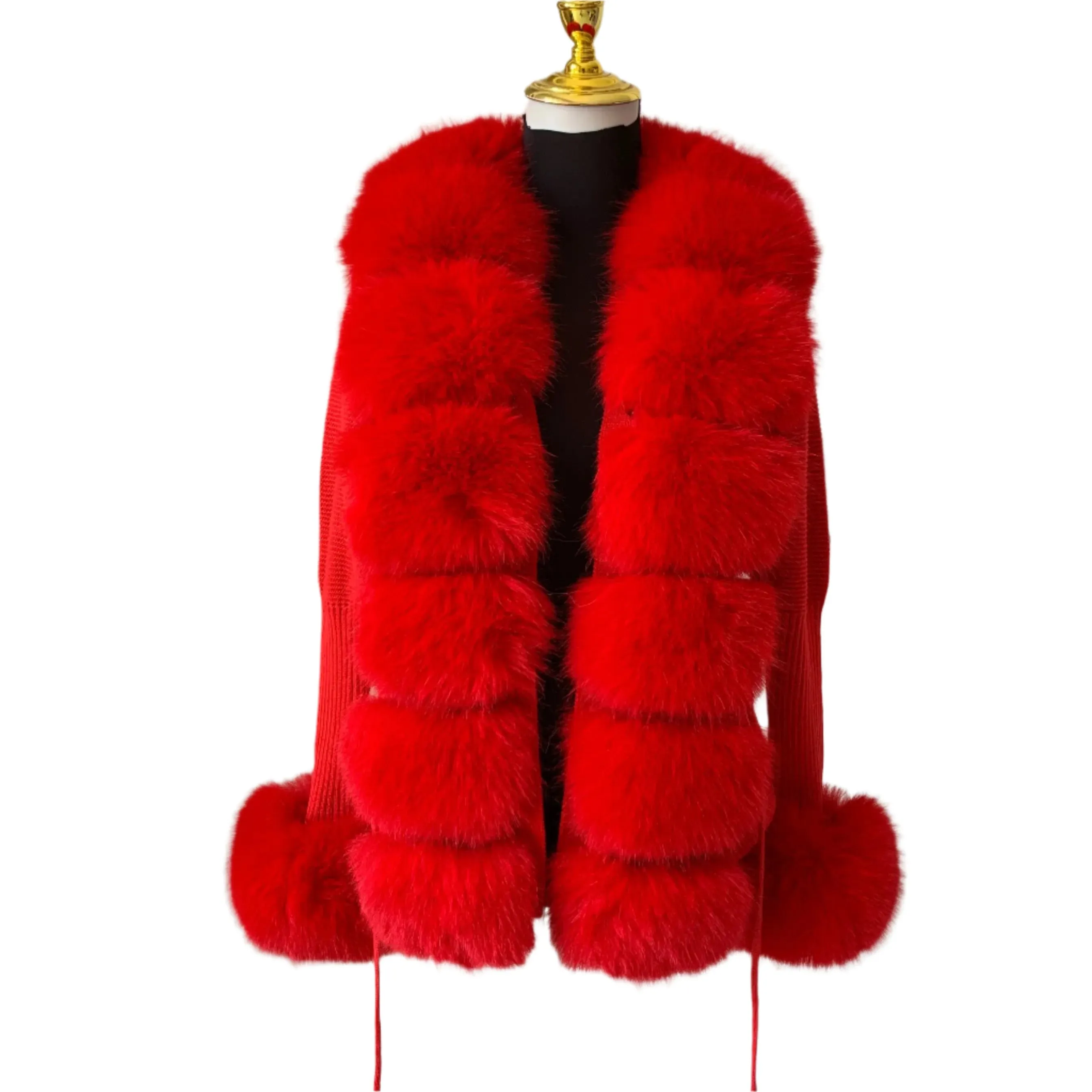 Elegant Women's Faux Fox Fur Collar Cardigan – Knitted Sweater Coat, Spring/Autumn Fashion