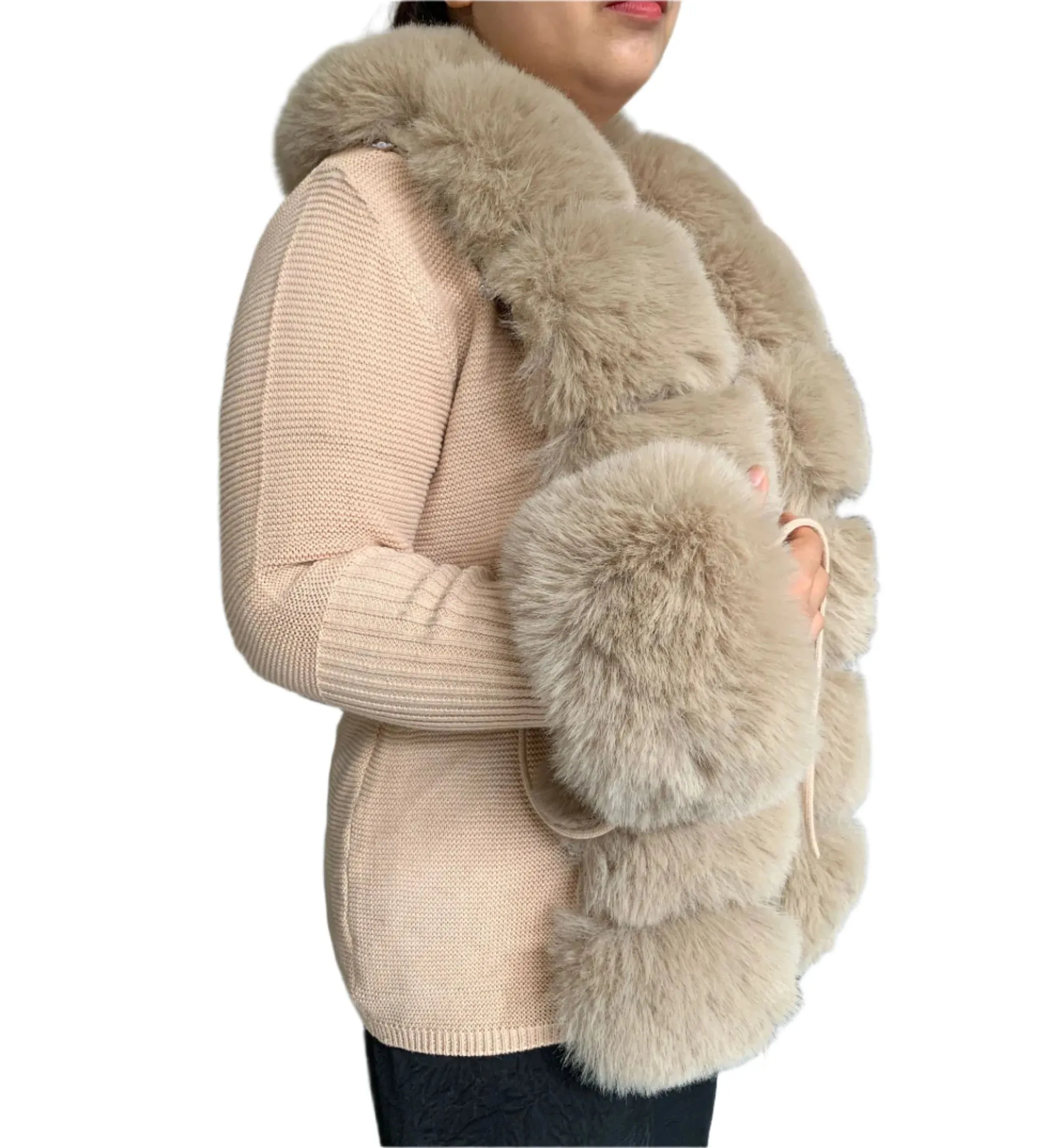 Elegant Women's Faux Fox Fur Collar Cardigan – Knitted Sweater Coat, Spring/Autumn Fashion