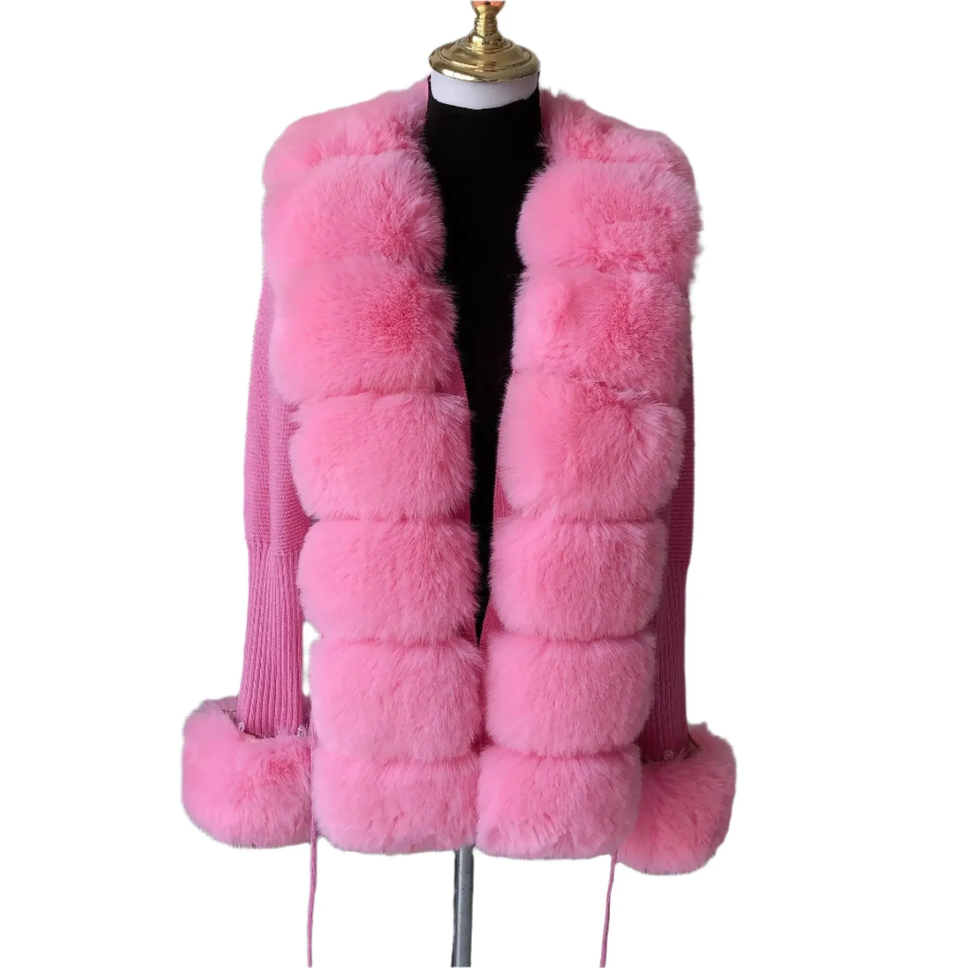 Elegant Women's Faux Fox Fur Collar Cardigan – Knitted Sweater Coat, Spring/Autumn Fashion