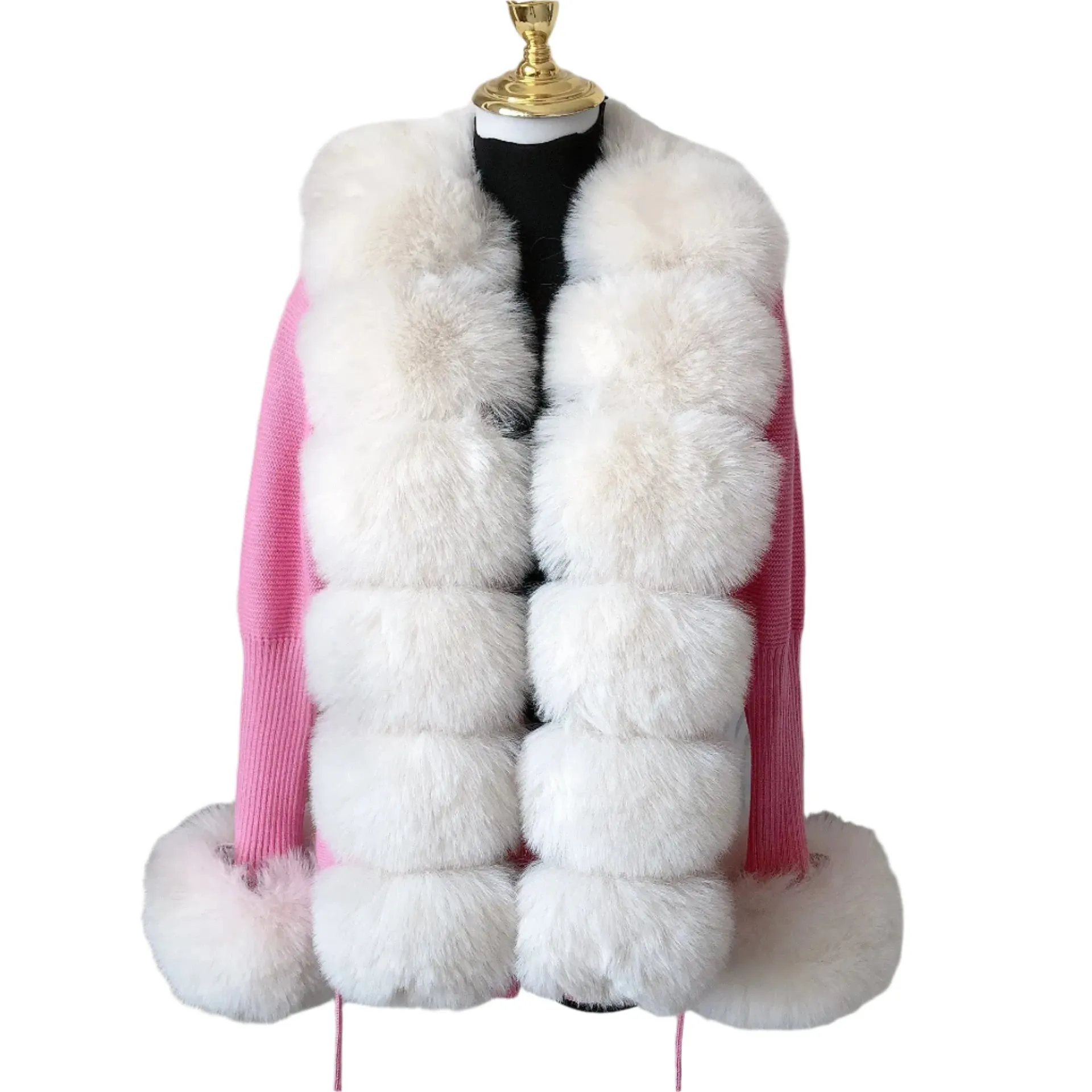 Elegant Women's Faux Fox Fur Collar Cardigan – Knitted Sweater Coat, Spring/Autumn Fashion