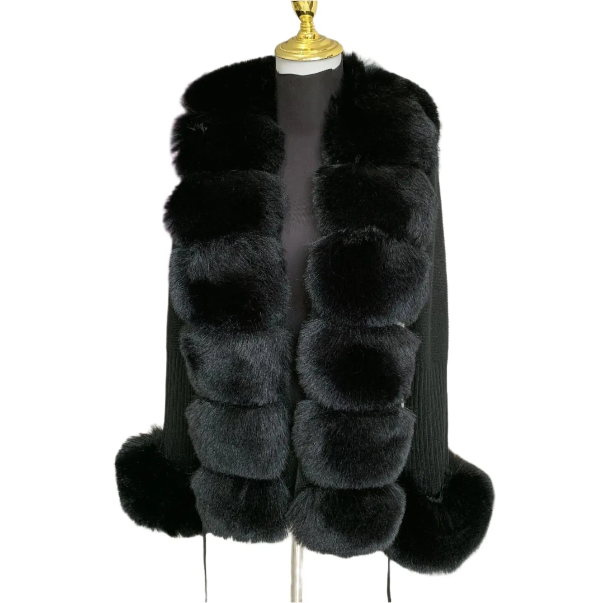 Elegant Women's Faux Fox Fur Collar Cardigan – Knitted Sweater Coat, Spring/Autumn Fashion