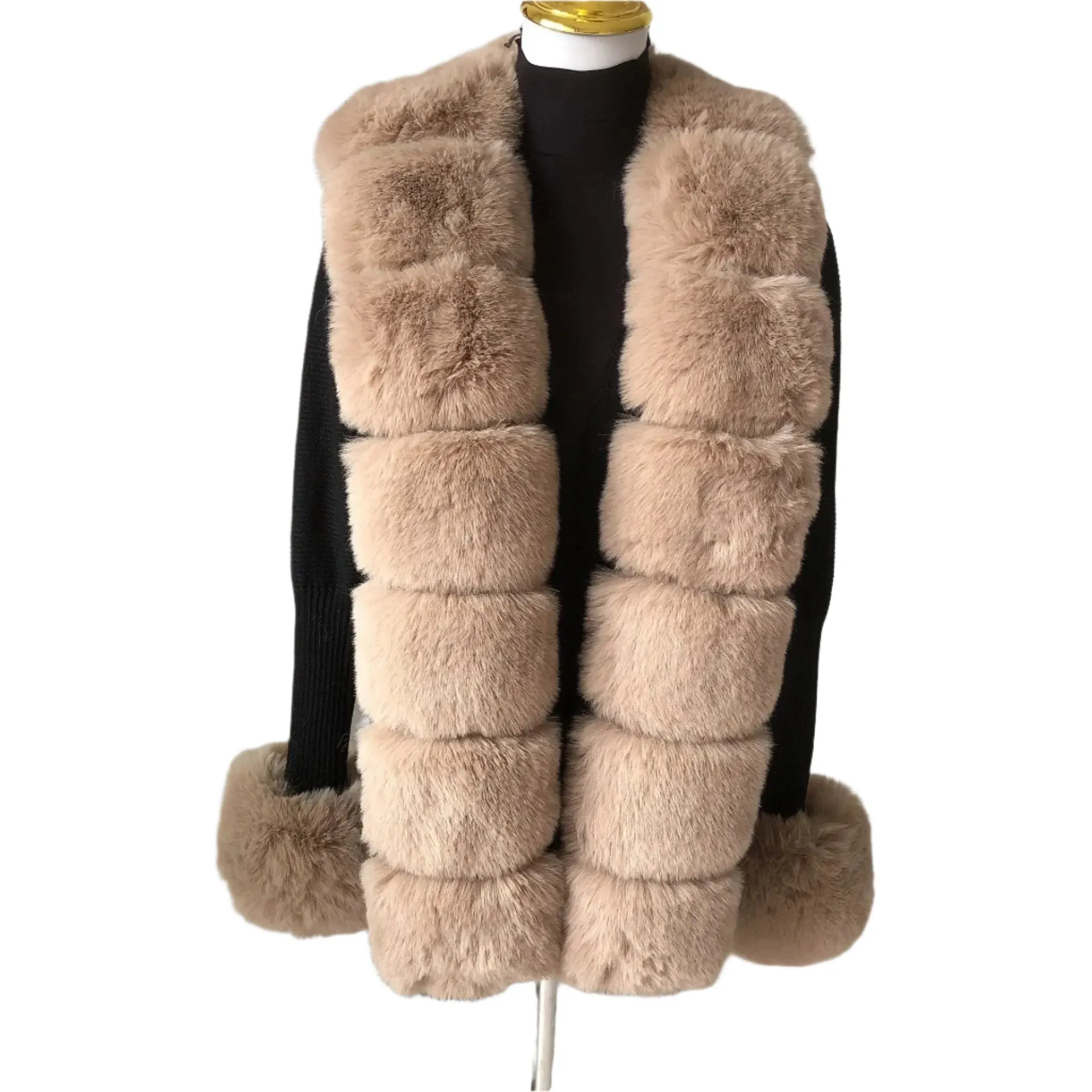 Elegant Women's Faux Fox Fur Collar Cardigan – Knitted Sweater Coat, Spring/Autumn Fashion