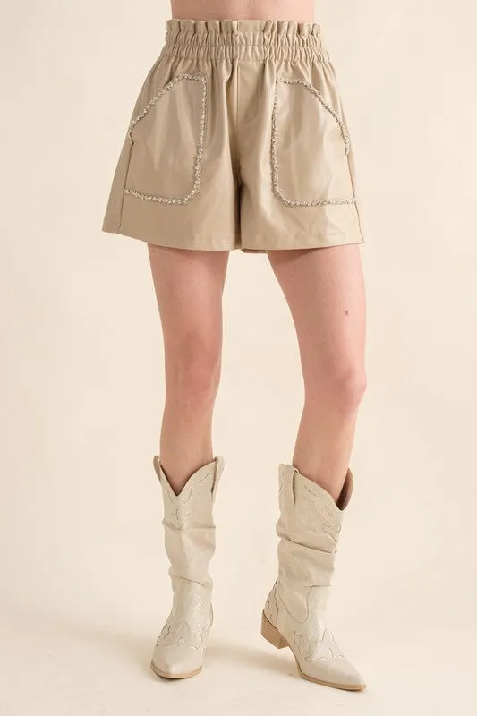 Faux Leather Rhinestone Shorts
