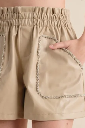 Faux Leather Rhinestone Shorts