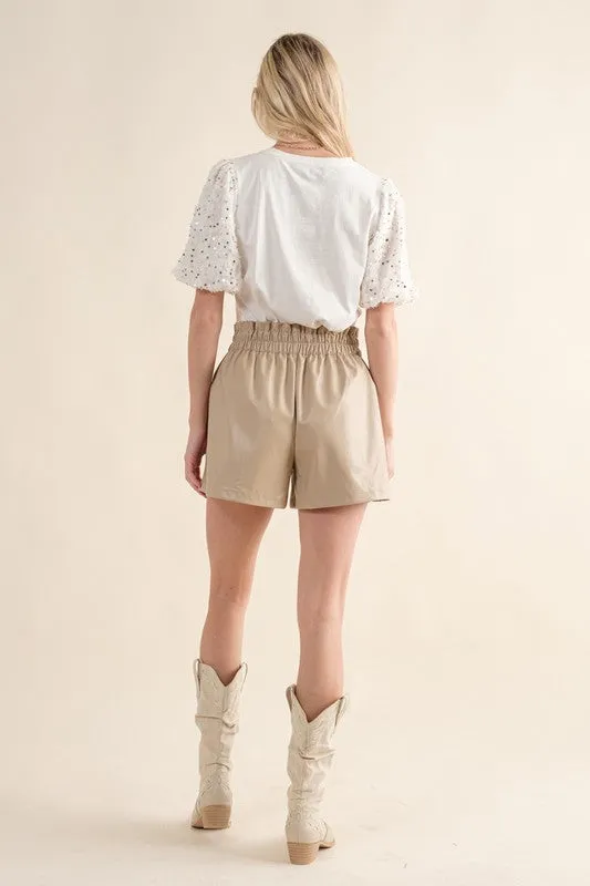 Faux Leather Rhinestone Shorts