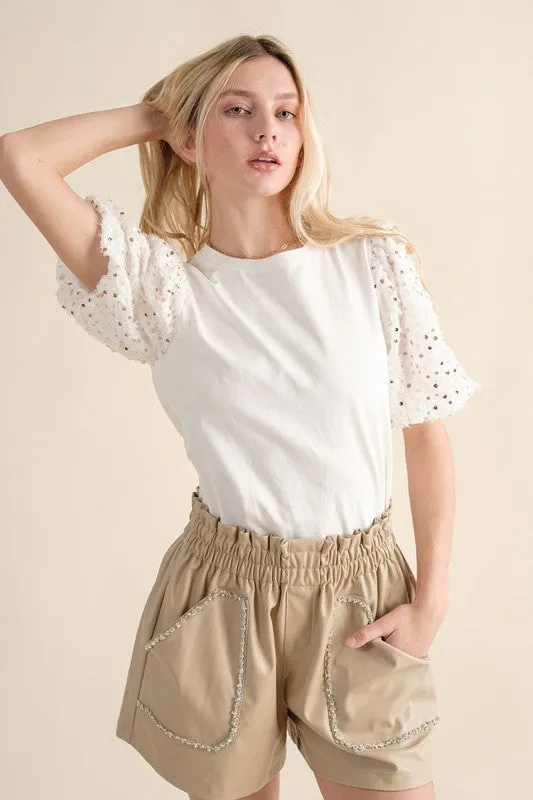Faux Leather Rhinestone Shorts