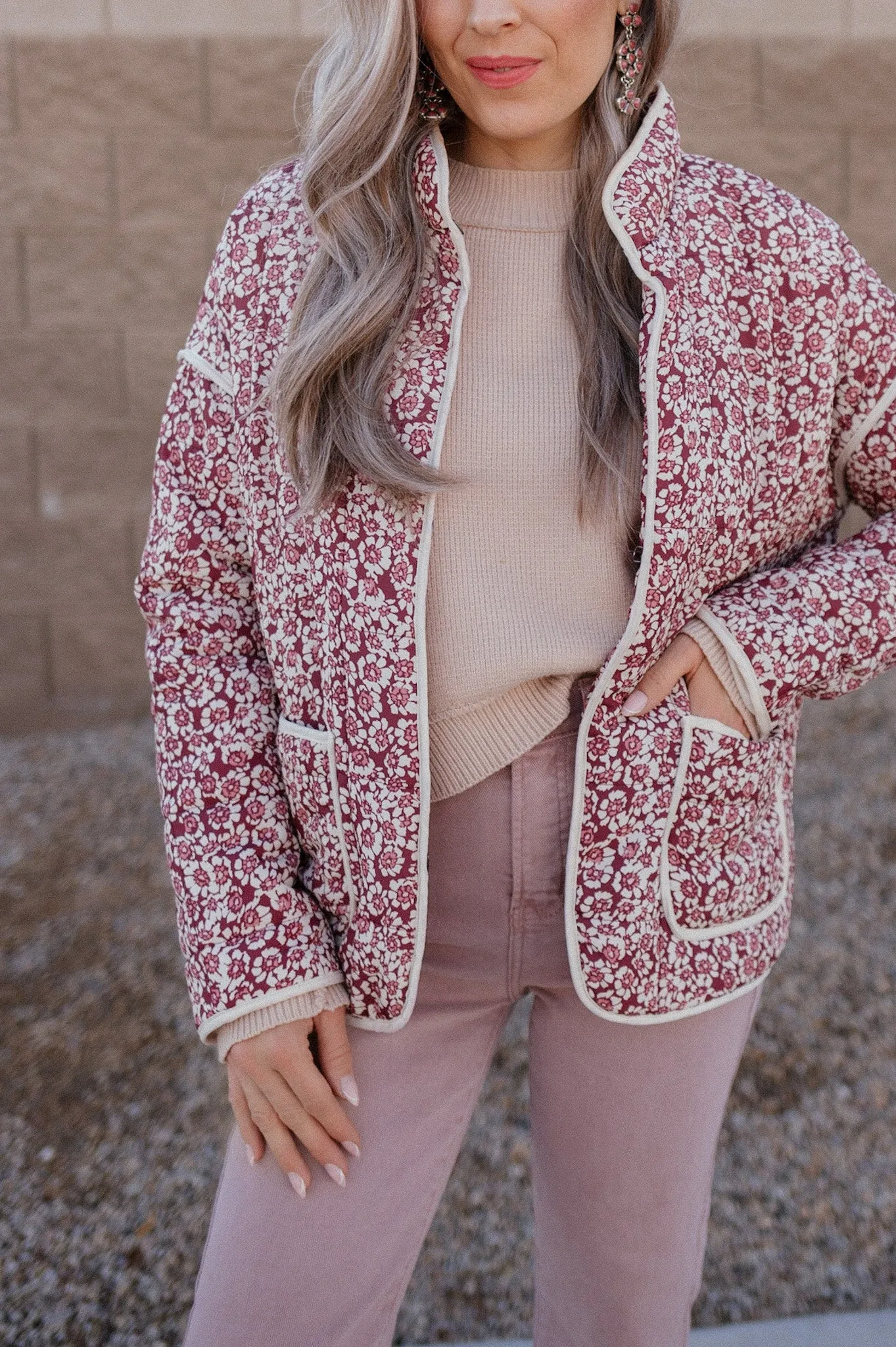 Floral Snap Down Mock Neck Coat