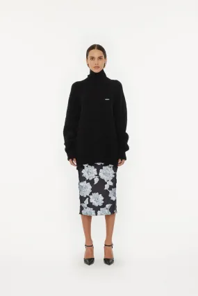 Flower Mesh Pencil Skirt Gray Pinstripe