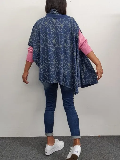 Foil Cowl Neck Asymmetric Cape TP12471 - Arctic/Sketch Floral
