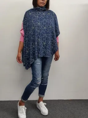 Foil Cowl Neck Asymmetric Cape TP12471 - Arctic/Sketch Floral