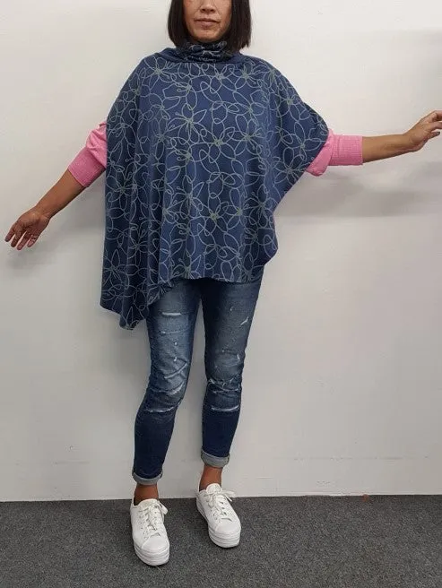 Foil Cowl Neck Asymmetric Cape TP12471 - Arctic/Sketch Floral