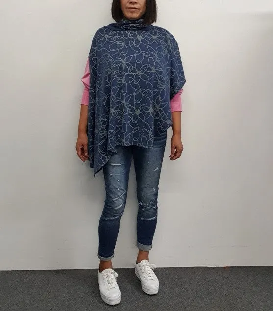 Foil Cowl Neck Asymmetric Cape TP12471 - Arctic/Sketch Floral
