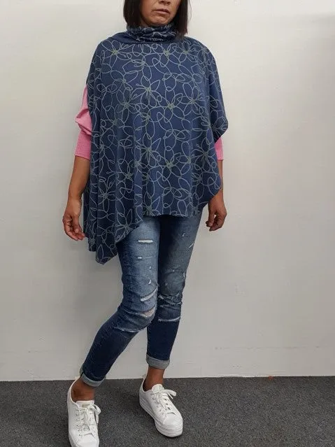 Foil Cowl Neck Asymmetric Cape TP12471 - Arctic/Sketch Floral