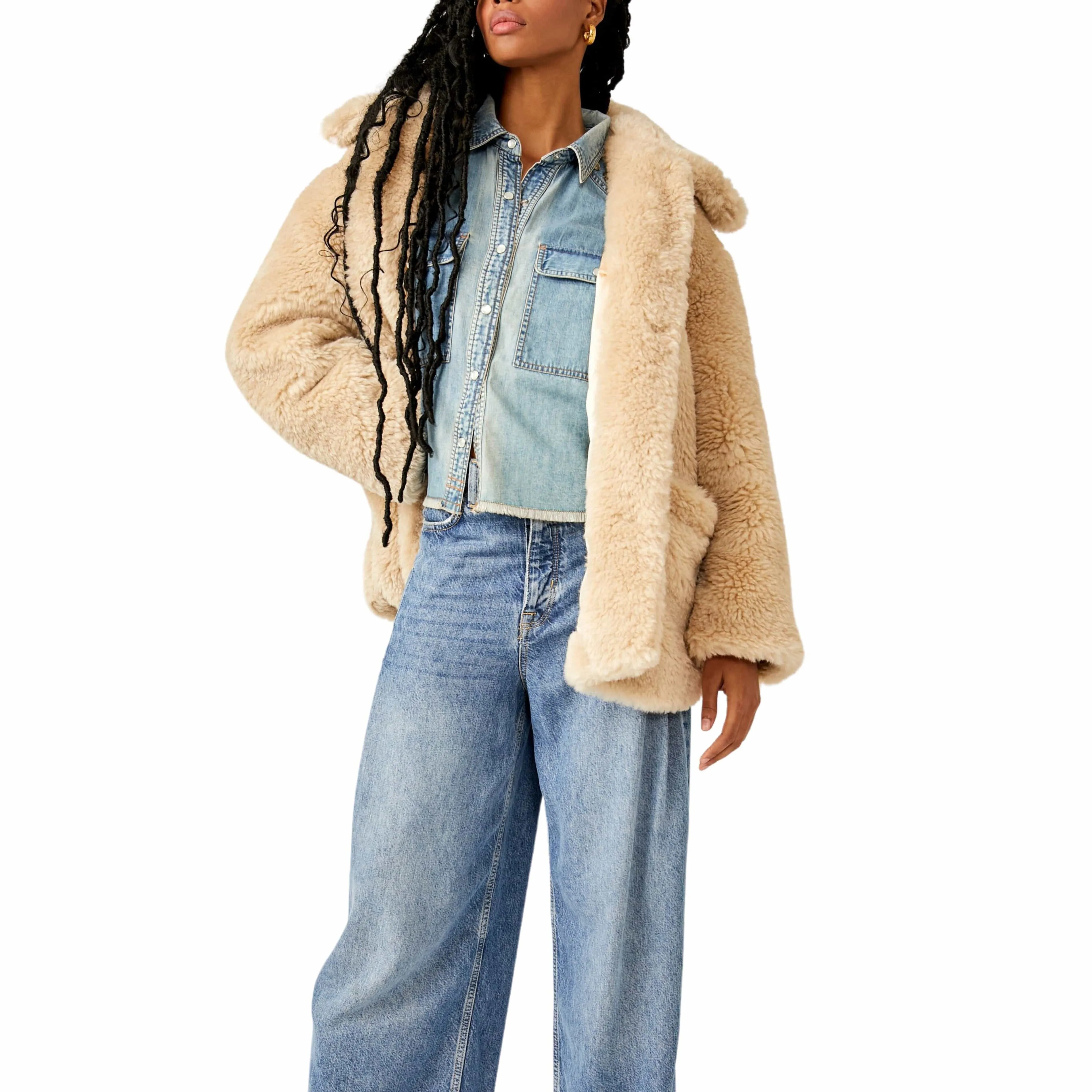 Free People Pretty Perfect Fur Peacoat in Tea