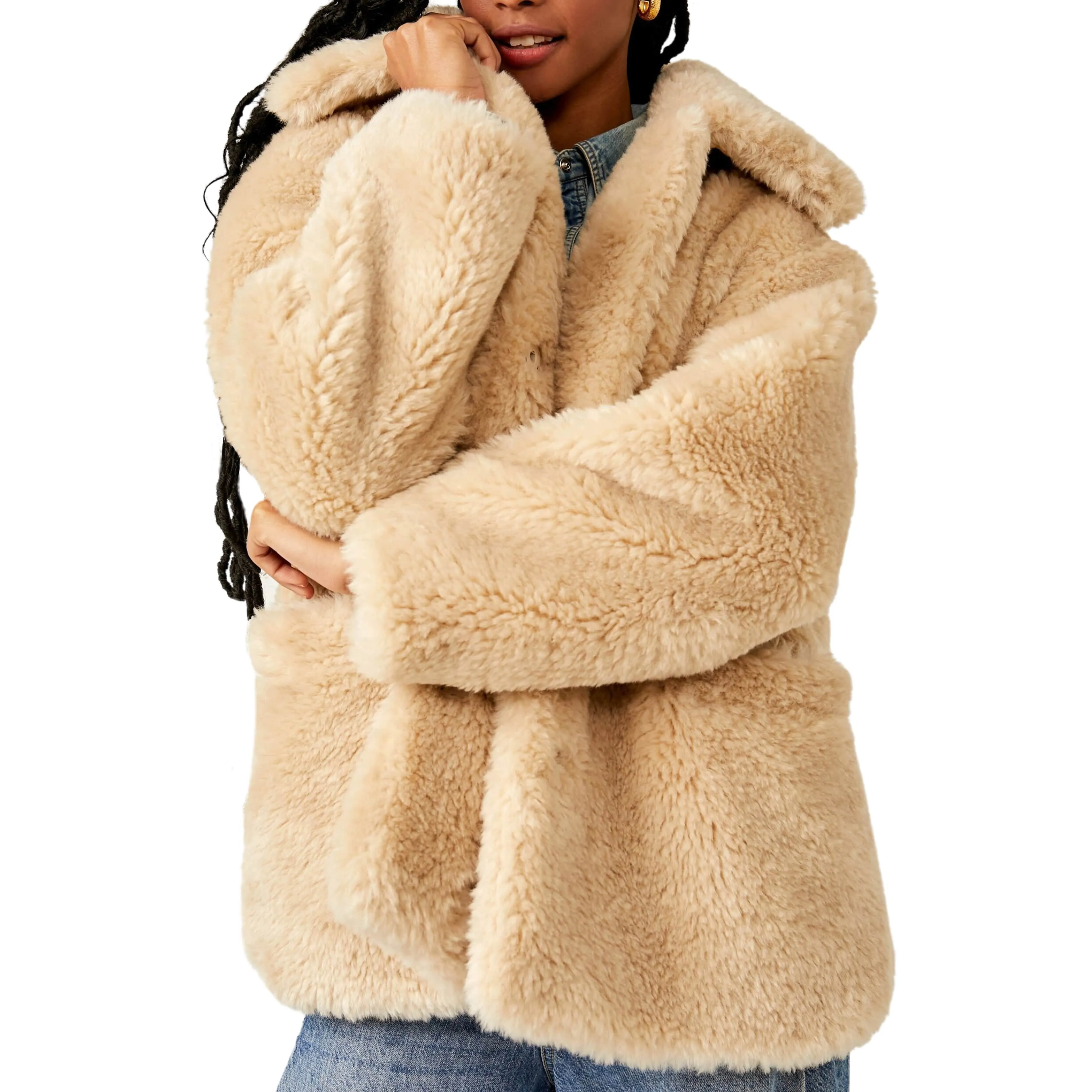 Free People Pretty Perfect Fur Peacoat in Tea