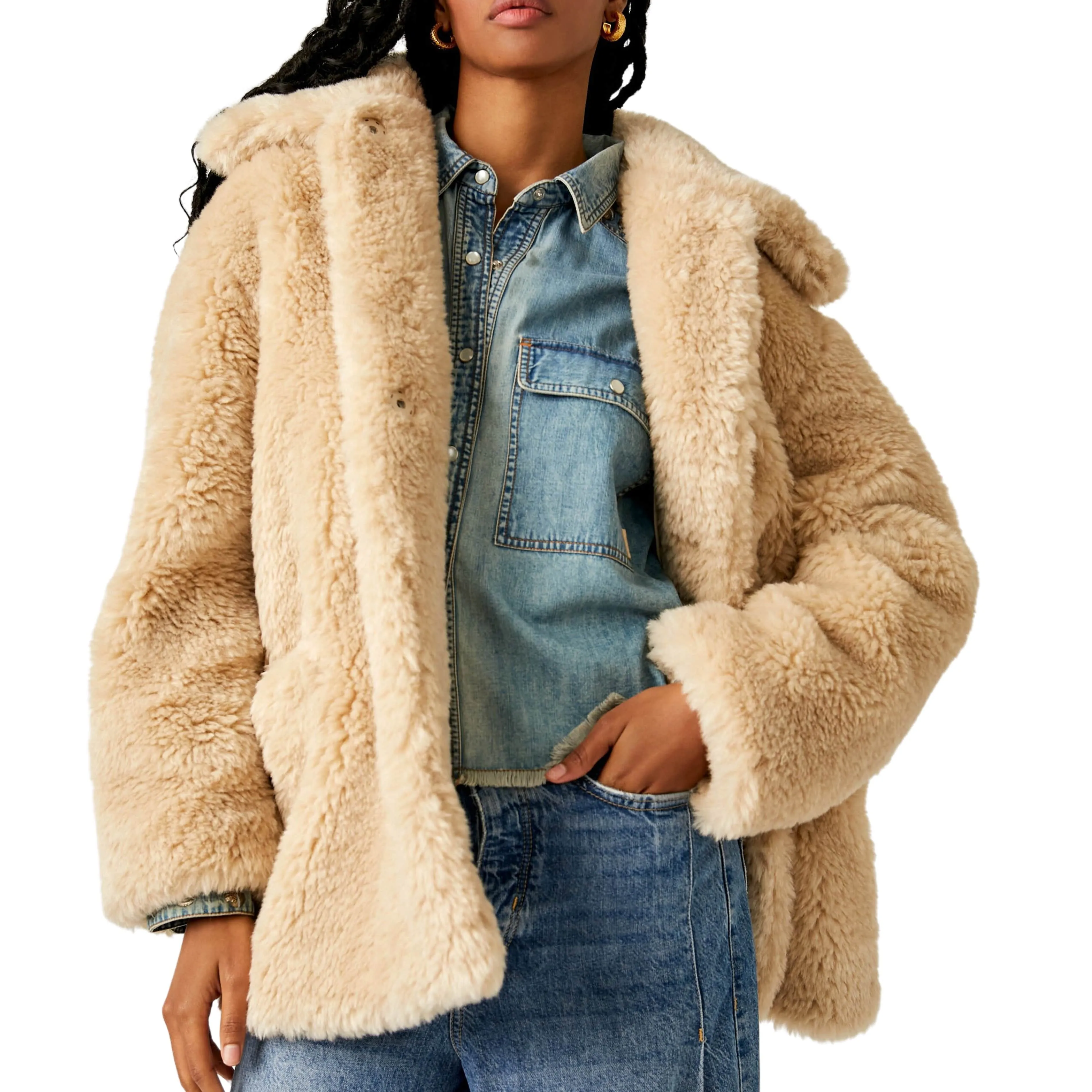 Free People Pretty Perfect Fur Peacoat in Tea