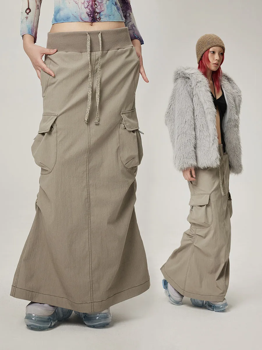 Gather Casual Side-Pocket Long-Skirt