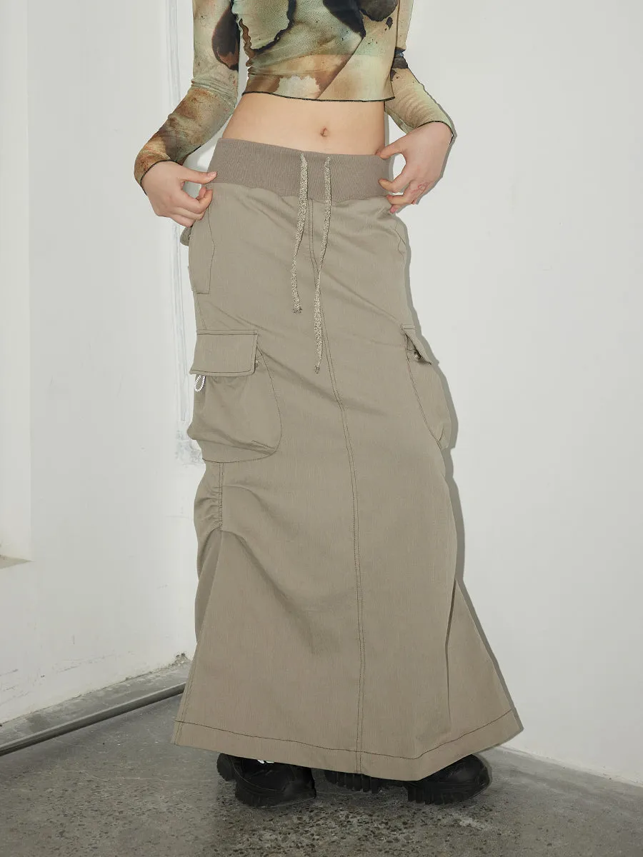 Gather Casual Side-Pocket Long-Skirt