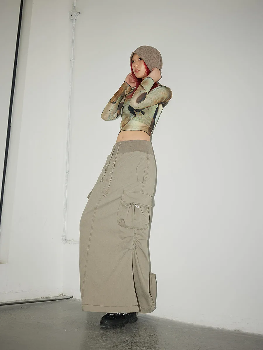 Gather Casual Side-Pocket Long-Skirt