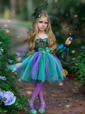 Girls Enchanted Peacock Fairy Tutu Costume Dress