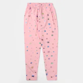 Girls Lycra Jersey Tights Printed Multi Stars-Pink