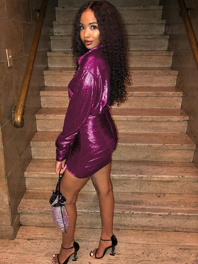 Glitter Lantern Sleeve Cocktail Mini Dresses