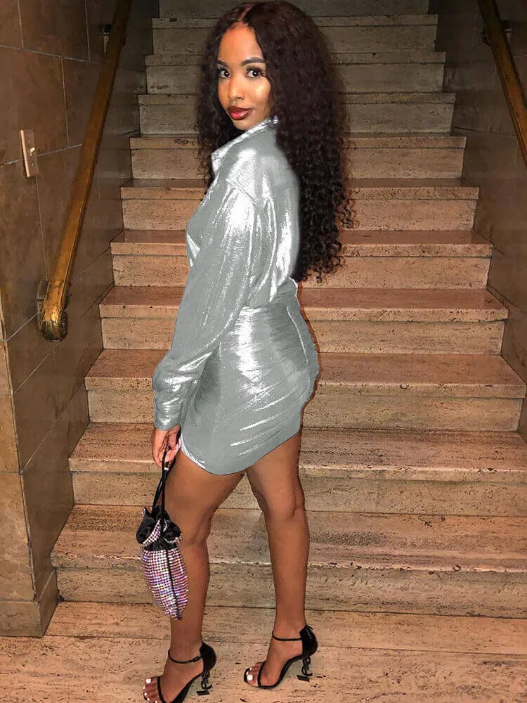 Glitter Lantern Sleeve Cocktail Mini Dresses
