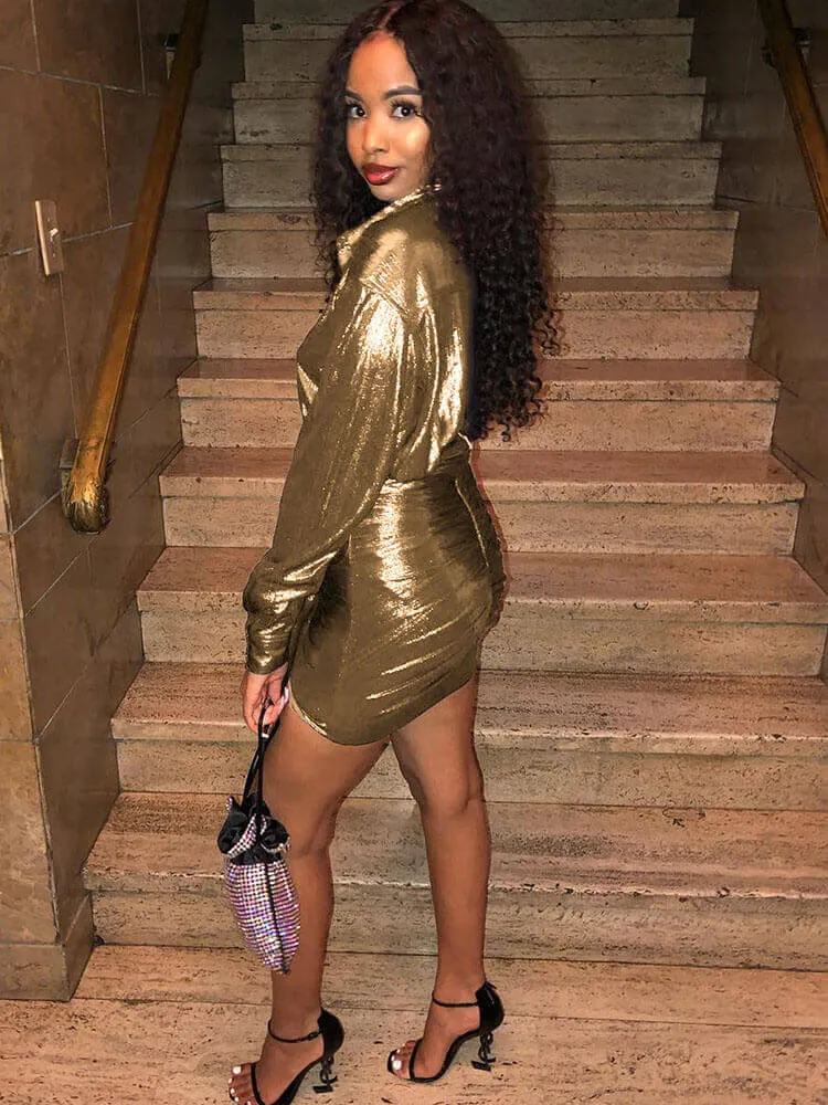 Glitter Lantern Sleeve Cocktail Mini Dresses
