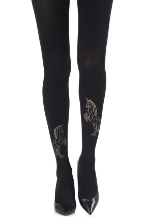 Gorgeous Opaque Gold Magic Dance Print 120 Denier Black Tights