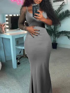 Grey Bodycon Spaghetti Strap Dress