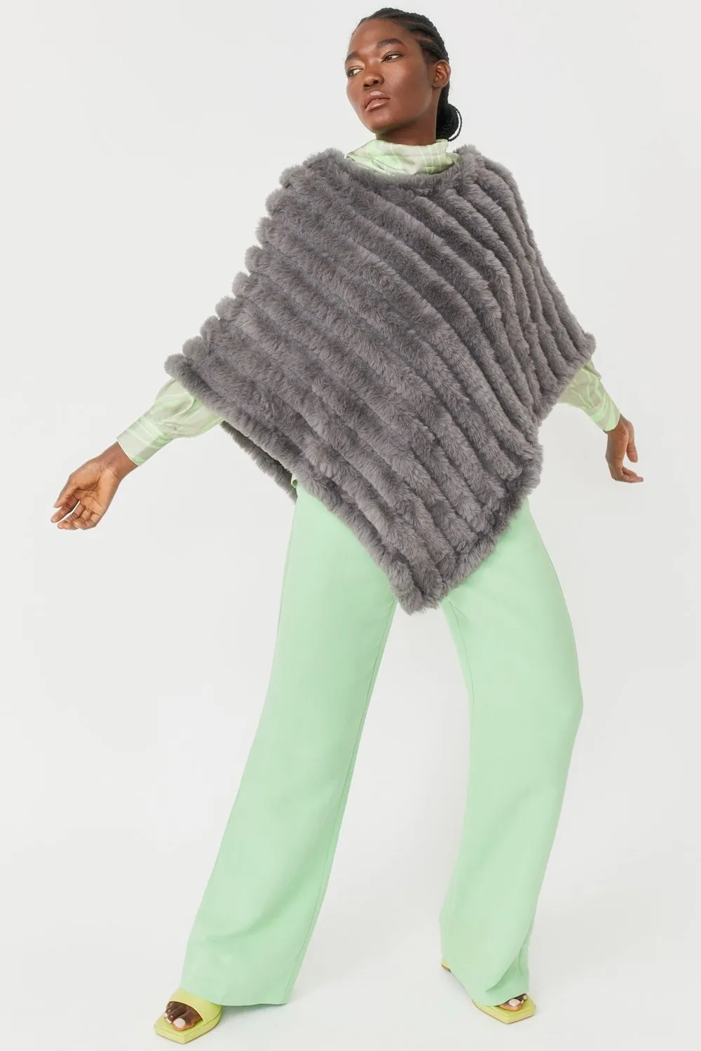 Grey Faux Fur Poncho