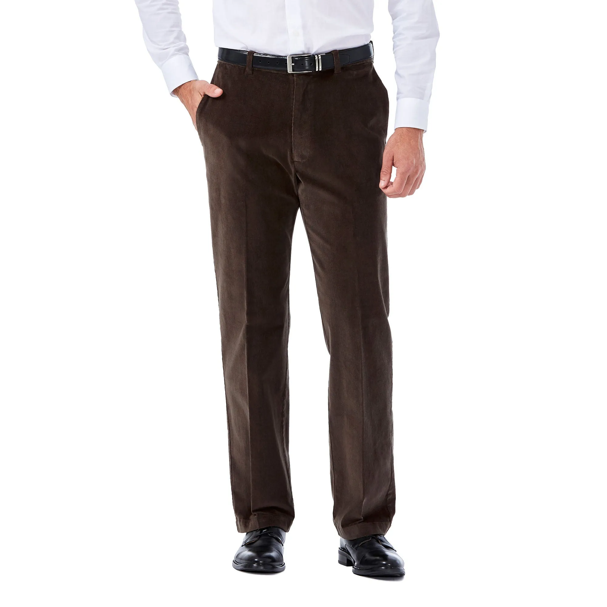 Haggar Mens Classic fit Casual Corduroy Pants 34 / 31 Brown Expandable Waist