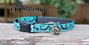 Halloween Cat Collar - Black Glitter Bats on Teal