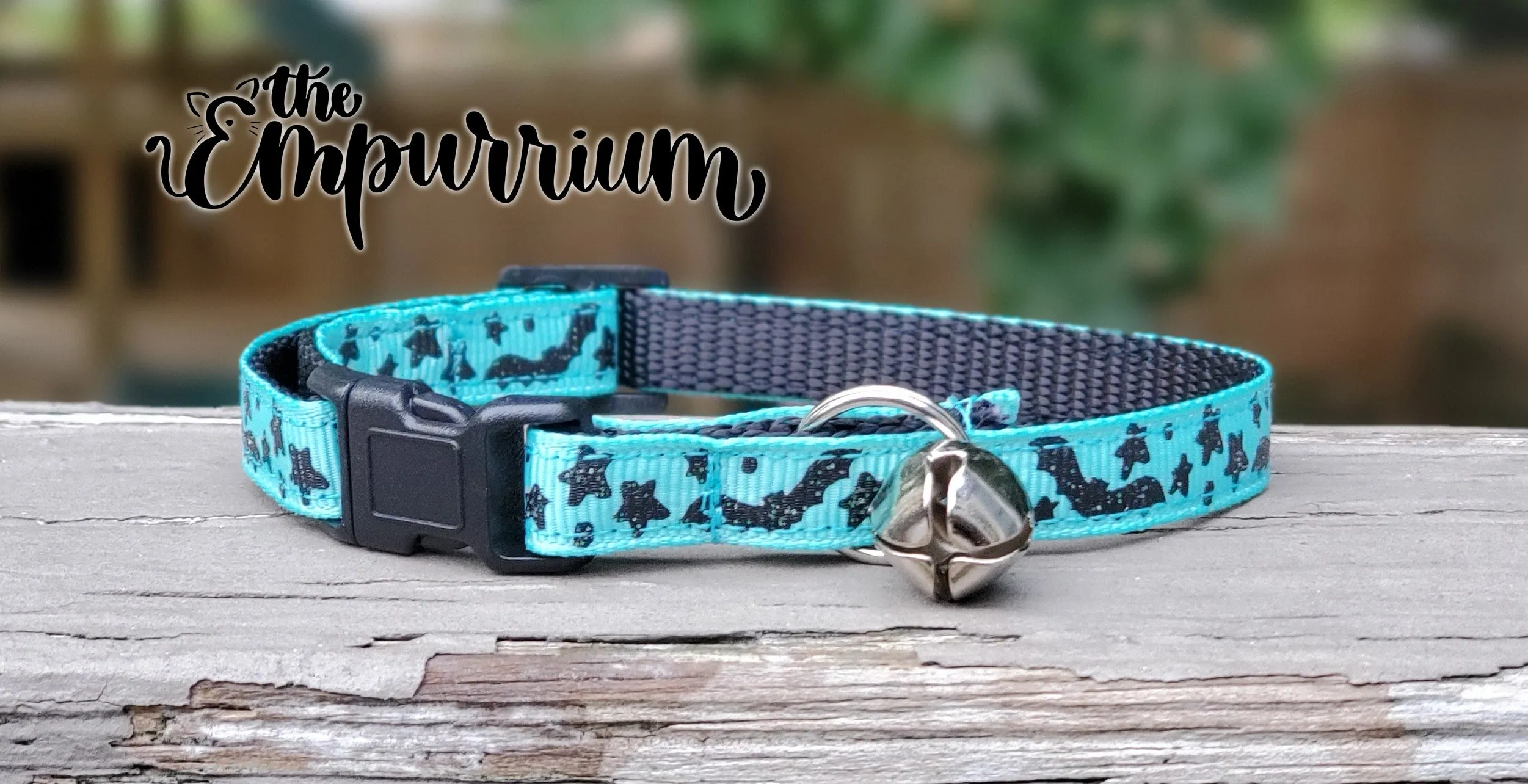 Halloween Cat Collar - Black Glitter Bats on Teal