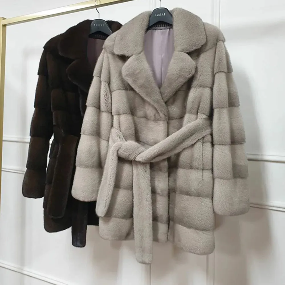 HDHOHR 2024 New Natural Mink Fur Coats for Women Real Mink Fur Coats OutwearPark With Fur High Quality Female Warm Winter Jacket