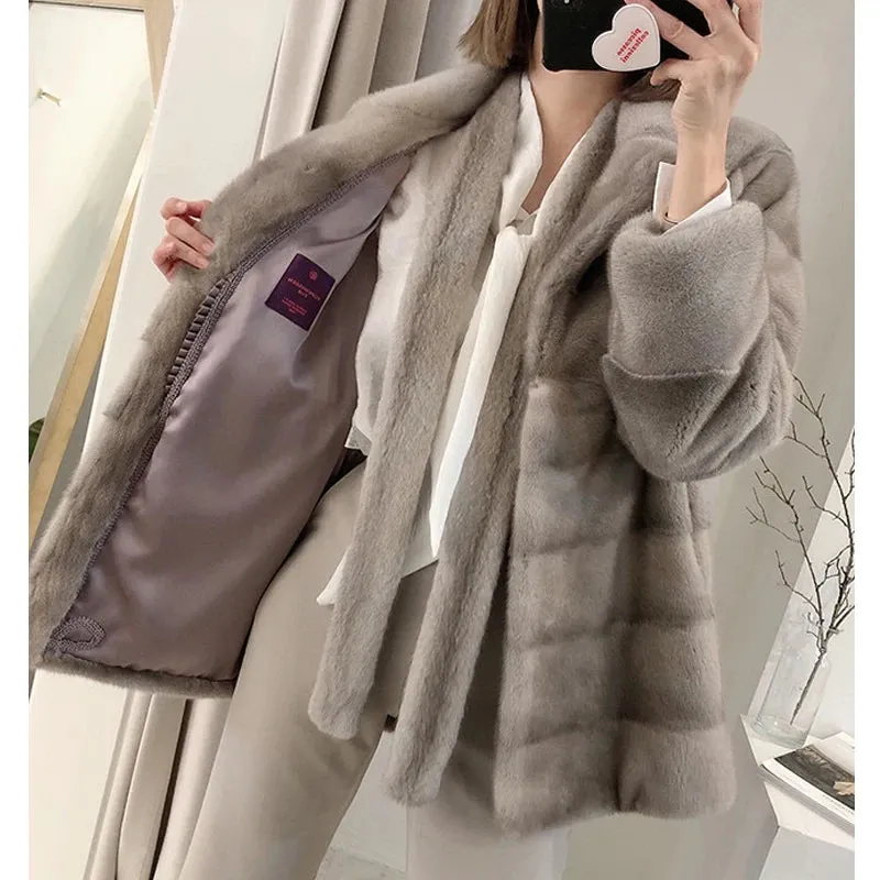 HDHOHR 2024 New Natural Mink Fur Coats for Women Real Mink Fur Coats OutwearPark With Fur High Quality Female Warm Winter Jacket