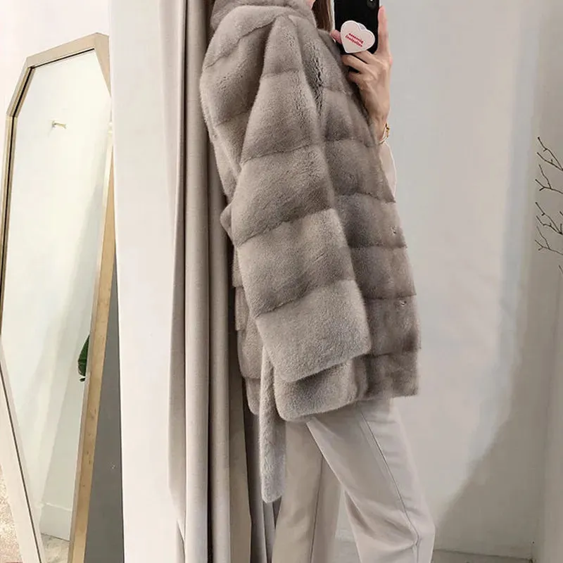 HDHOHR 2024 New Natural Mink Fur Coats for Women Real Mink Fur Coats OutwearPark With Fur High Quality Female Warm Winter Jacket