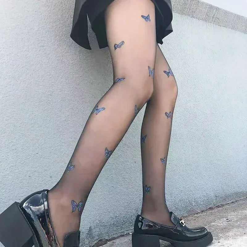 Heart Flower Mesh Japanese Girl Lolita Ins Tights Stockings White Fishnet Pantyhose Female for Women Summer Legging Stocking